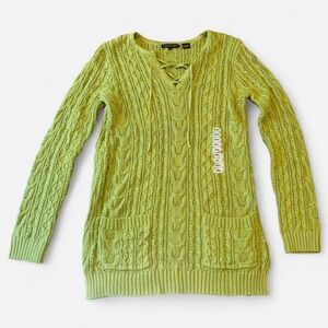 Green cable knit tunic sweater with lace up detail. Size S oversized. Brand new.